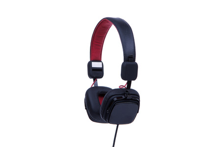 Black headphones isolated on white background.の写真素材
