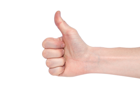 male hand on a white background shows like. Copy spaceの写真素材