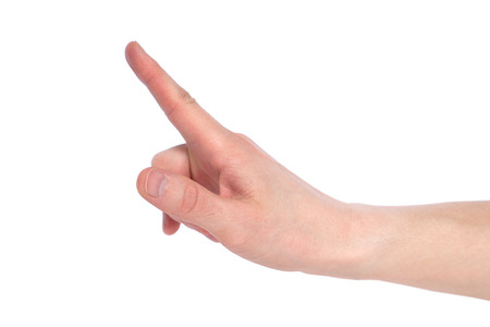 Man hand show stop sign isolated on white background. Caution. Dangerの写真素材