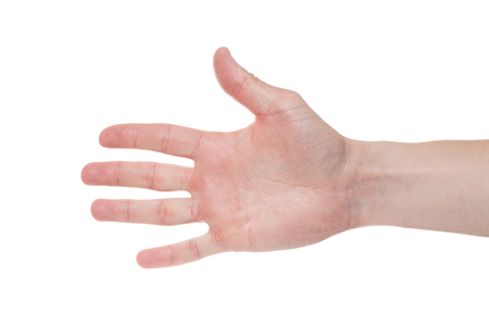 Man showing number five on white backgroundの写真素材