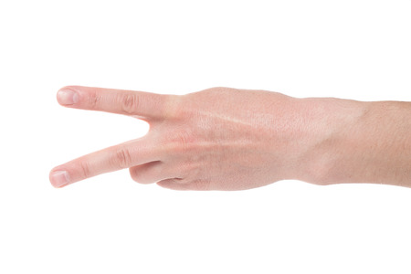 Man showing number two on white background, closeup.の写真素材