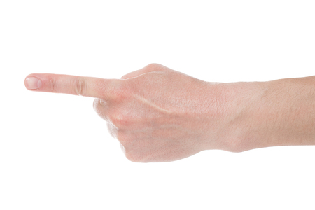 Man showing number one on white background, closeup.の写真素材