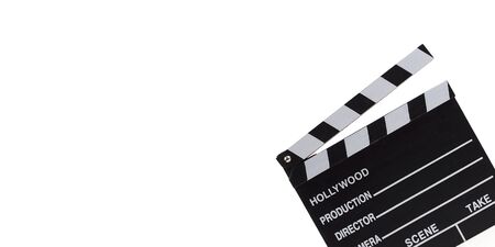 Black with white letters clapper movie d glasses movie tickets solated on whiteの写真素材