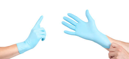 Blue medical gloves texturedの写真素材