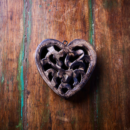 wooden heart on a wooden background. tinting. selective focusの写真素材