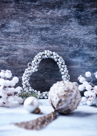 Christmas decoration on a wooden background. Selective focus. Holiday.の写真素材