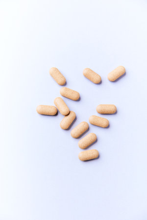 Pills on a white background. Top view. Copyspace.の写真素材