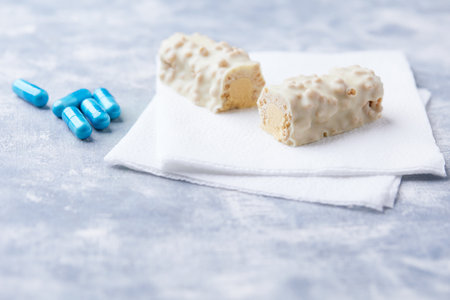 White chocolate bars on a light background. Selective focus.の写真素材