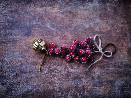 Christmas decoration with cranberries. Toned.の写真素材