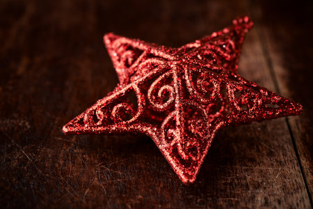 Christmas decoration on a wooden background. Shallow depth of field.