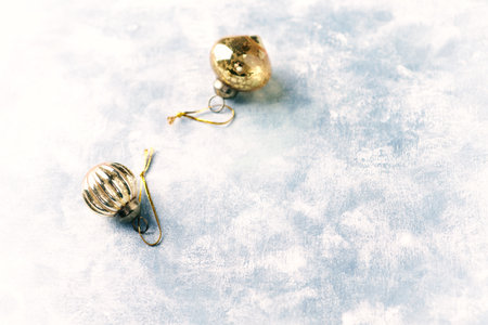 Christmas and New Year background. Golden Christmas balls on a blue backgroundの写真素材