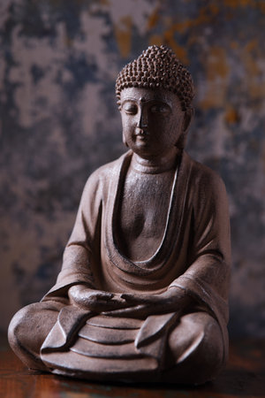 Buddha statue, close-up, over grunge backgroundの写真素材