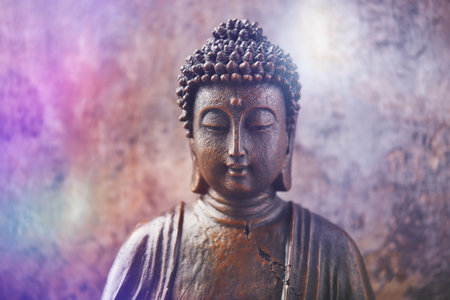 Buddha statue in buddhist temple, close up.の写真素材
