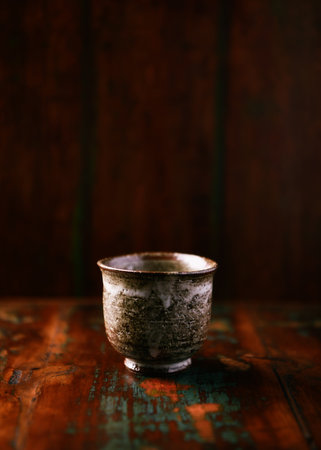 Japanese tea set on a wooden table. Vintage styles. Selective focus.