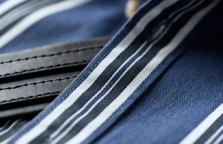 Close up of blue striped men's shirt. Shallow depth of field.