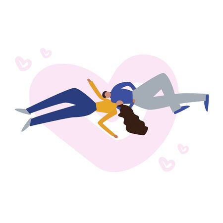 Boy and girl, top view, on big heartのイラスト素材