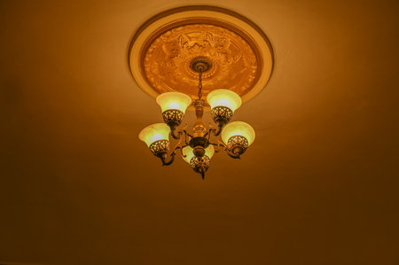 ceiling chandelier with five lights in vintage design.の写真素材