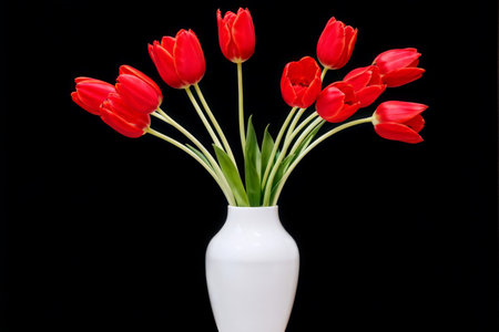 red tulips in vaseの素材