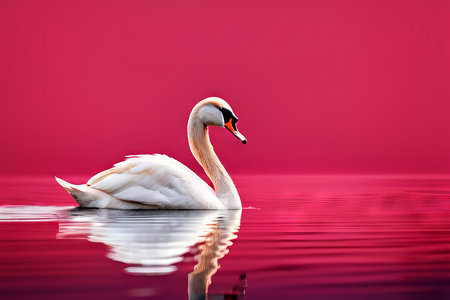 beautiful swan swimming in the seaの素材