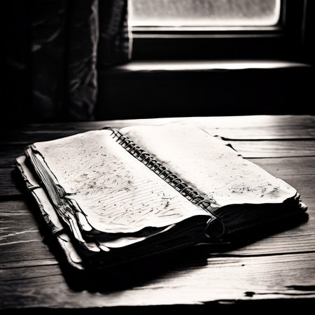 old notebook on wooden tableの素材