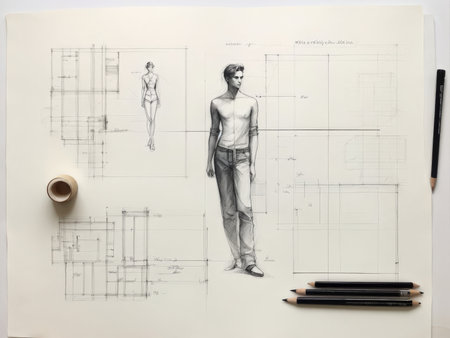 sketch of a male model in studio.の素材