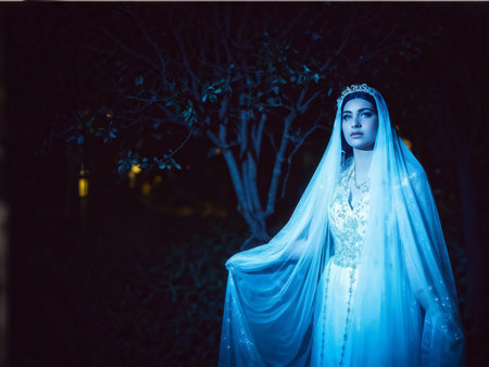 beautiful bride in white dress with veilの素材