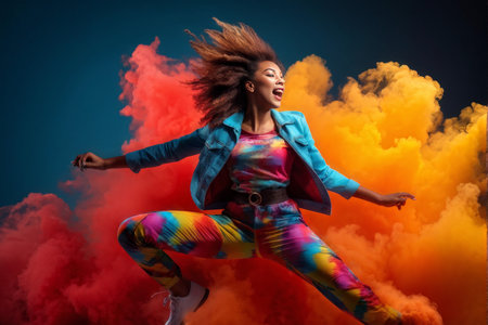young woman with afro - american dancingの素材
