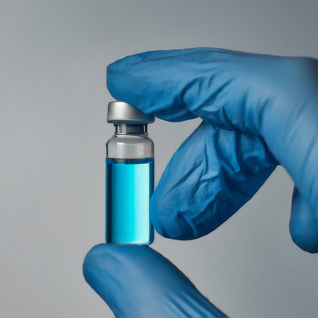medical doctor in blue gloves with syringe. close - up. coronavirus covid 1 9 vaccine. medicine concept.の素材