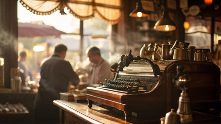 old wooden table in the cafeの素材