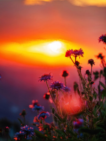 beautiful sunset in the mountainsの素材