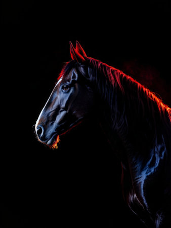 portrait of a horse with black backgroundの素材