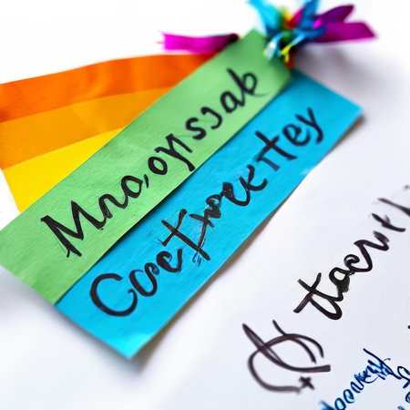 colorful paper with word happy birthday " on the table table"の素材