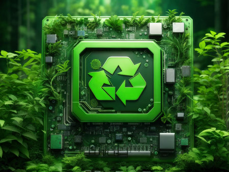 3d illustration of green ecology concept with symbol recycleの素材