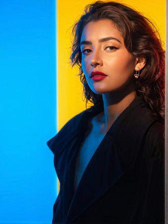 young pretty indian woman with makeup in studioの素材