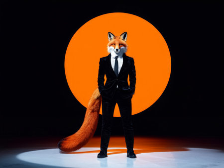 fox with black mask and orange suitの素材