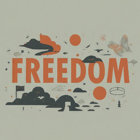 freedom and freedom. hand drawn illustrationの素材