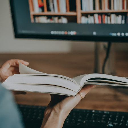 female hands holding a bookの素材