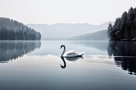 beautiful white swan on the lakeの素材