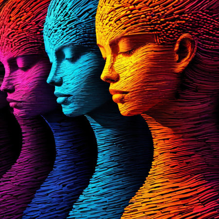 abstract colorful background with human faceの素材