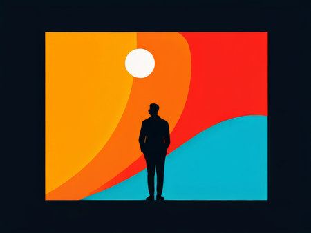 silhouette of a man in suit with rainbowの素材