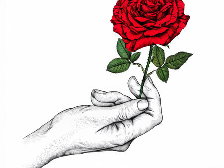 hand of man holding flowerの素材