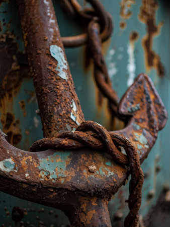 rusty chain on old iron doorの素材