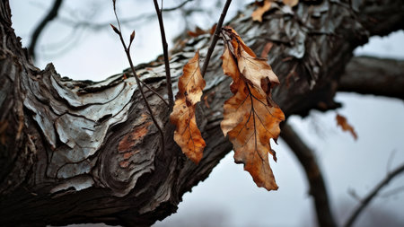 dry oak tree leavesの素材