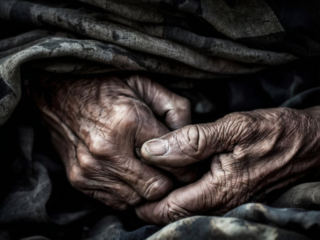 close up of a man with black and white photoの素材
