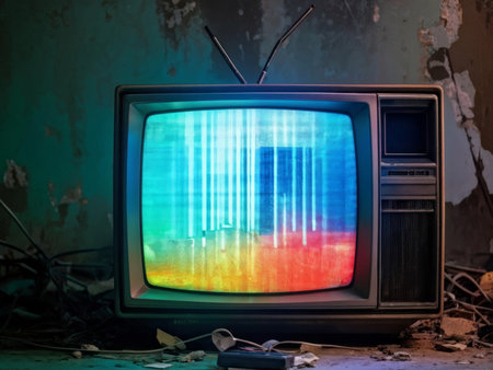 tv screen on a old with grunge background.の素材
