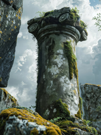 a vertical shot of beautiful stone in the foresta forestの素材