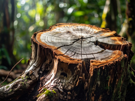 close up of old tree trunk in forest, nature backgroundの素材