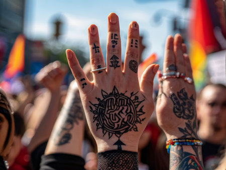 protest against the crowd of people and signsの素材