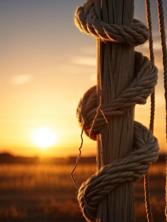 rope with a sunset on the beachの素材