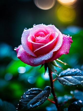 beautiful pink rose with water dropsの素材